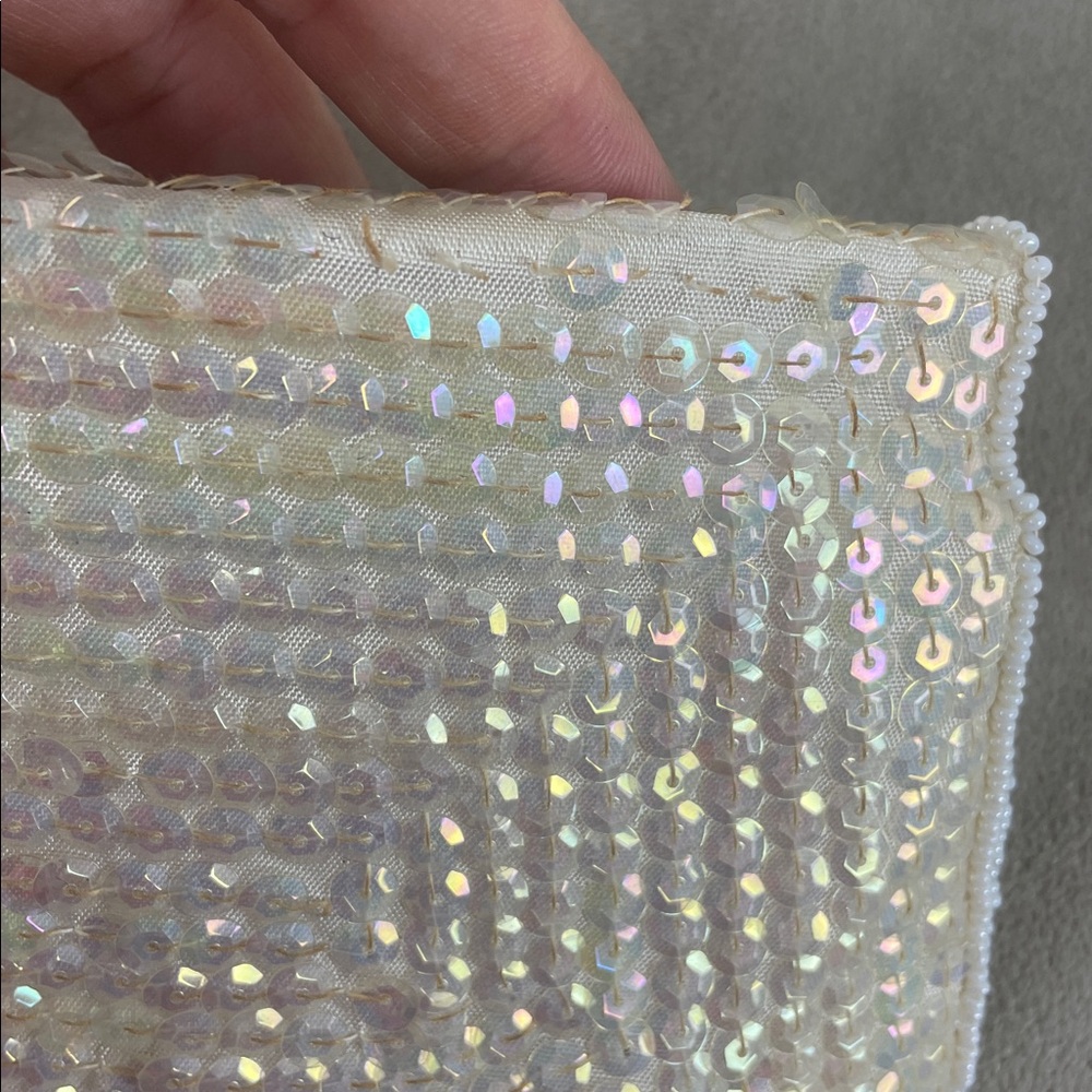 La Regale Vintage Japanese Clutch Cream Sequin White Beaded - Picture 6 of 10